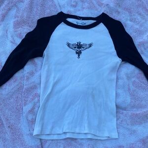 grunge skater y2k black white skull long sleeve